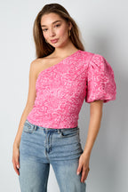 Geweven Een-schouder Top Elegante Bloemenprint