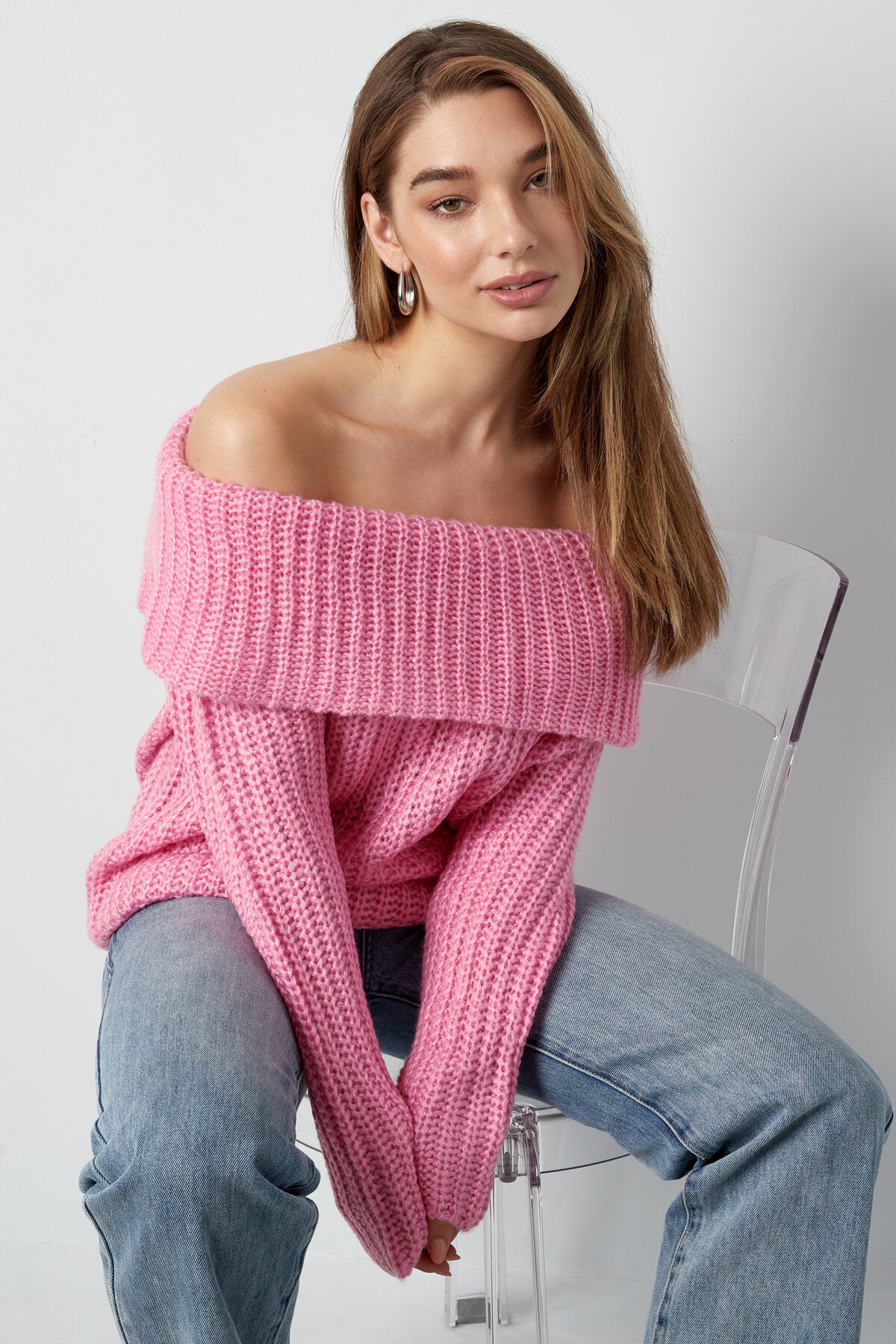 Recycled Polyester Blend Truien Off-Shoulder