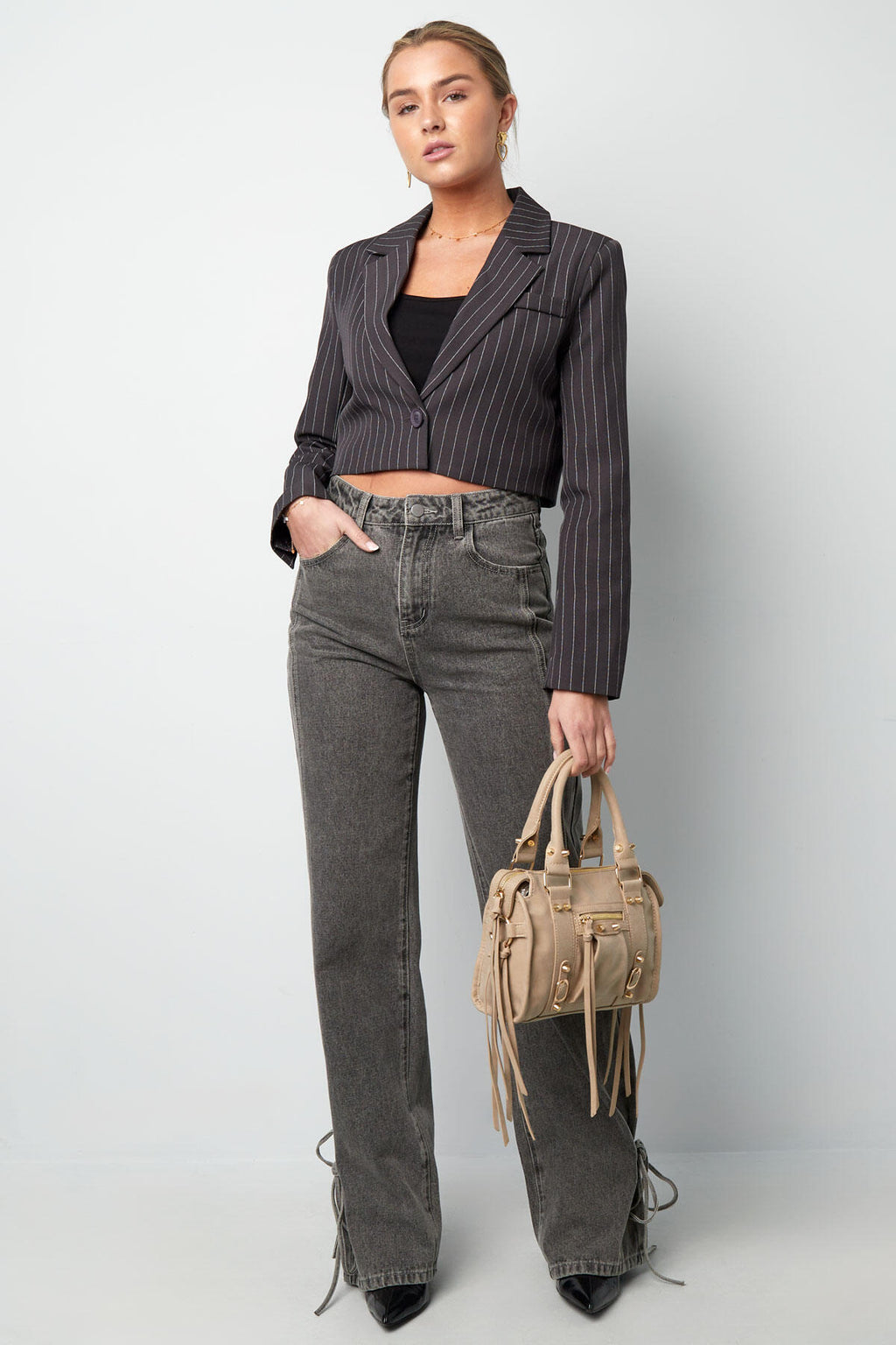 Polyester Cotton Blend Vrouwen Suit Set Conservatief Strepen