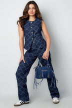 Cotton Woven Vrouwen Rechte Broek Plaid Casual