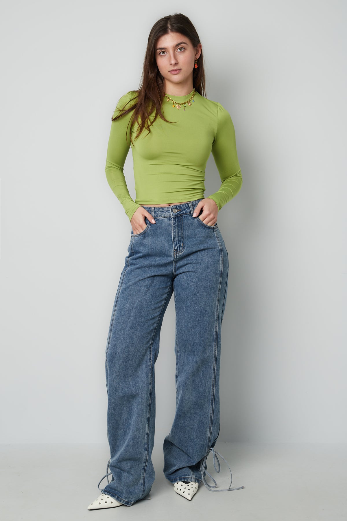 Rechte Jeans Casual Knopen Detail