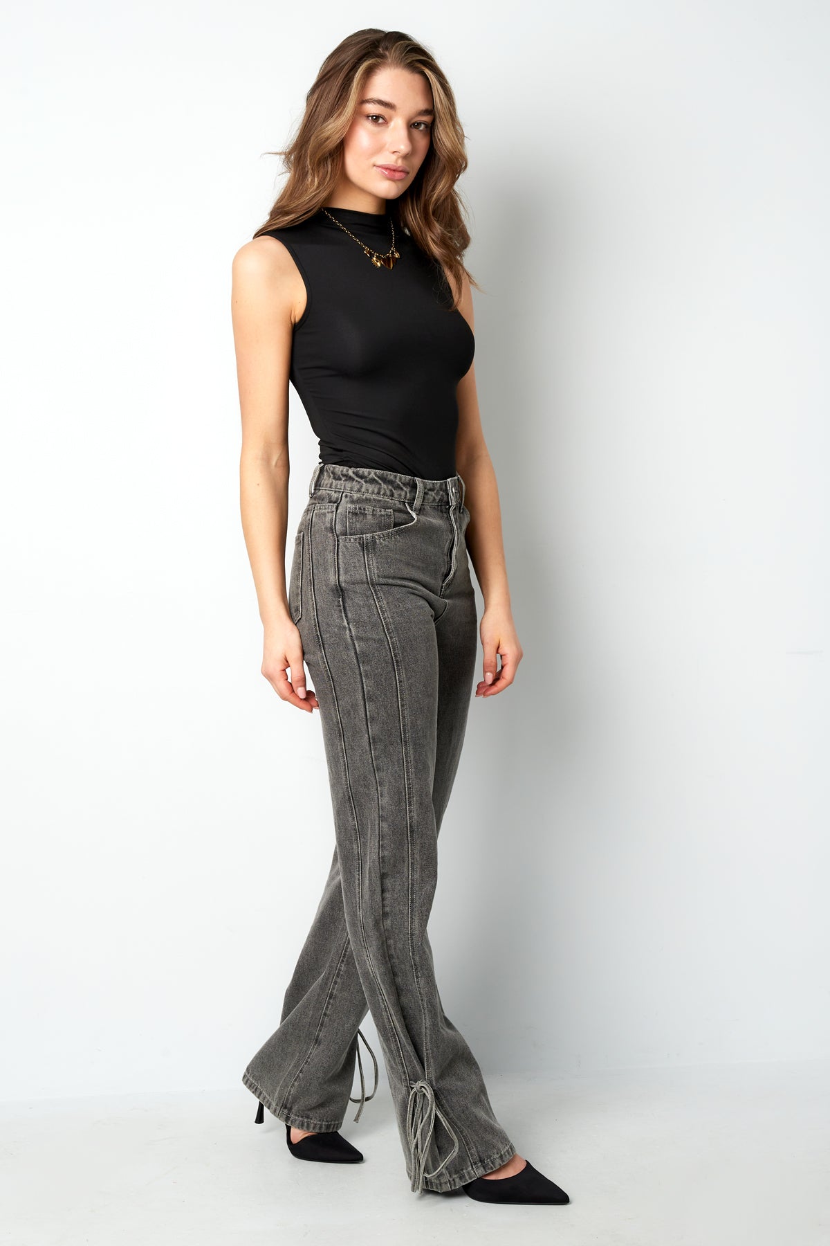 Rechte Jeans Casual Knopen Detail
