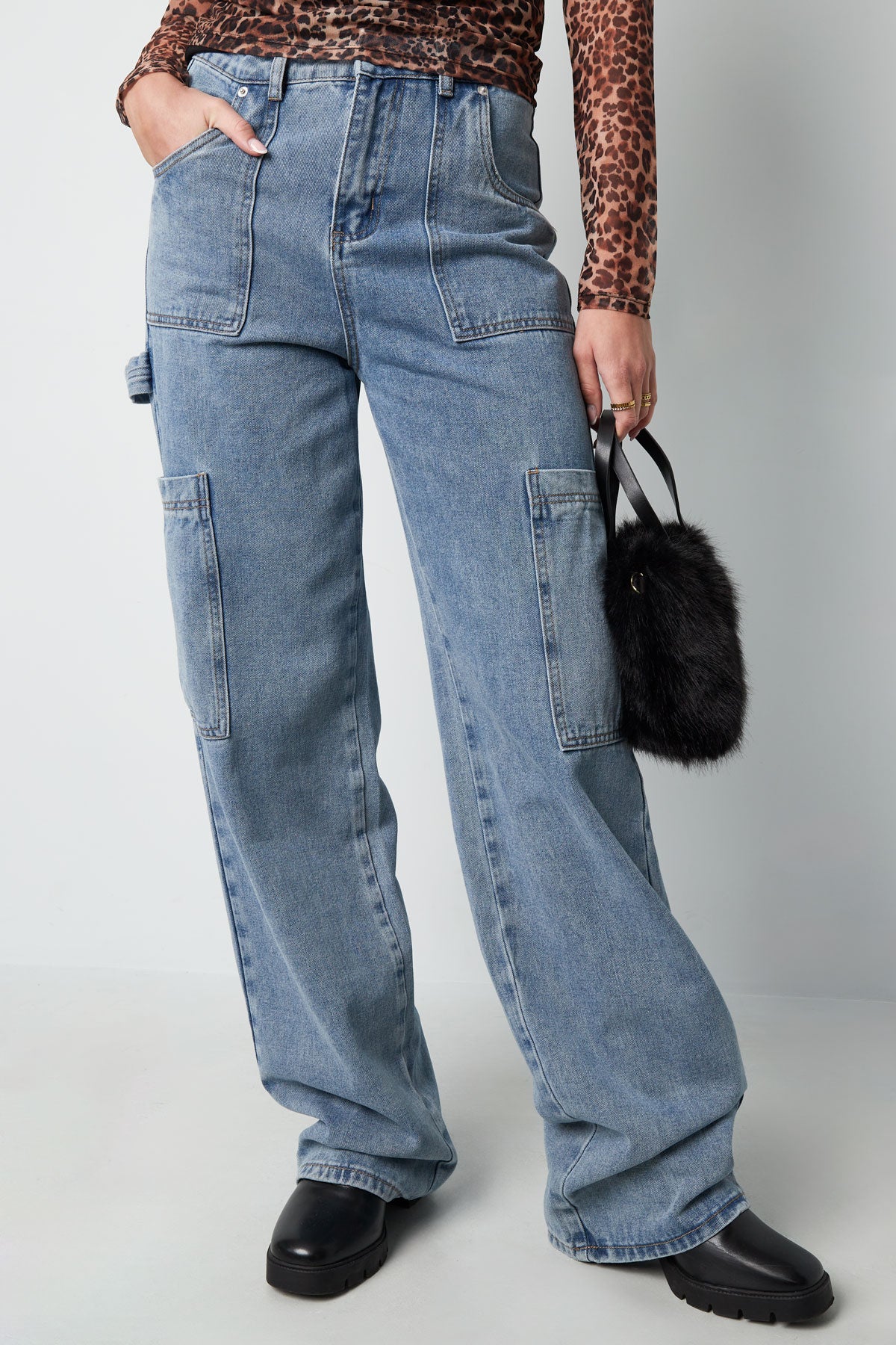 Rechte Jeans Casual Effen Kleur Medium Indigo