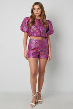 Korte Mouw Top Puff Sleeve Bloemenprint