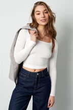 Lange Mouw Crop Top Vierkante Halslijn Bodycon Pasvorm