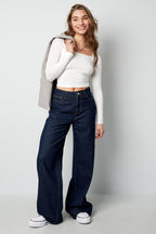 Lange Mouw Crop Top Vierkante Halslijn Bodycon Pasvorm