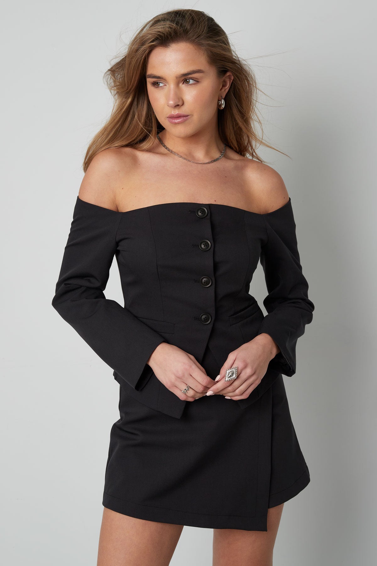 Vrouwen Off-Shoulder Lange Mouw Top Gesloten Voorkant Ontwerp