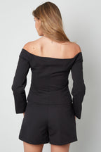 Vrouwen Off-Shoulder Lange Mouw Top Gesloten Voorkant Ontwerp