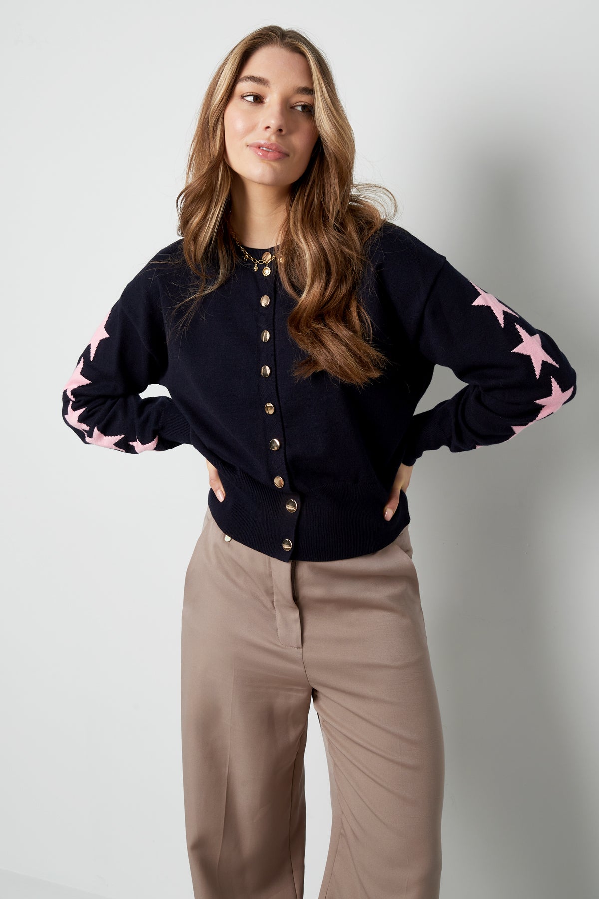 Gebreide Cardigan Vrouwen Kort Model Sterrenpatroon