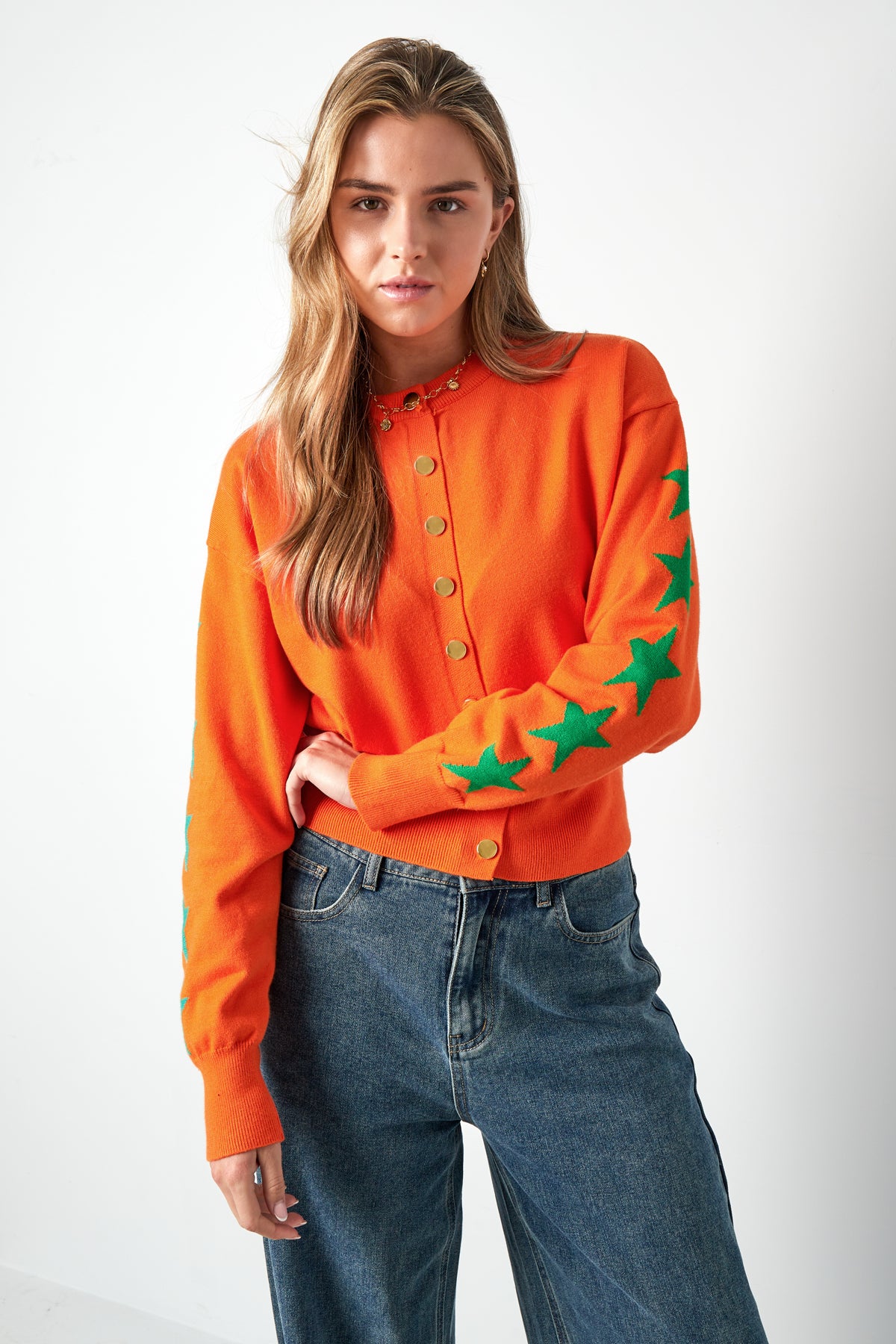 Gebreide Cardigan Vrouwen Kort Model Sterrenpatroon