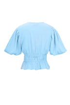 Vrouwen Korte Mouw Top Puff Sleeve Tie Waist