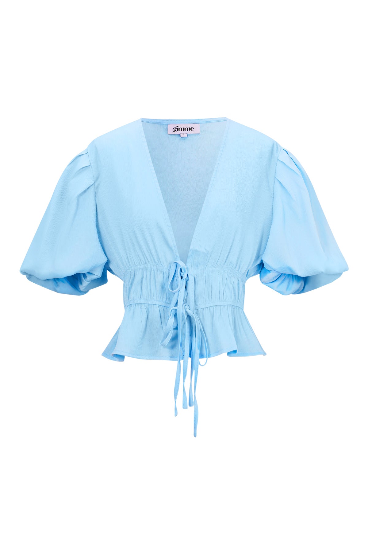 Vrouwen Korte Mouw Top Puff Sleeve Tie Waist