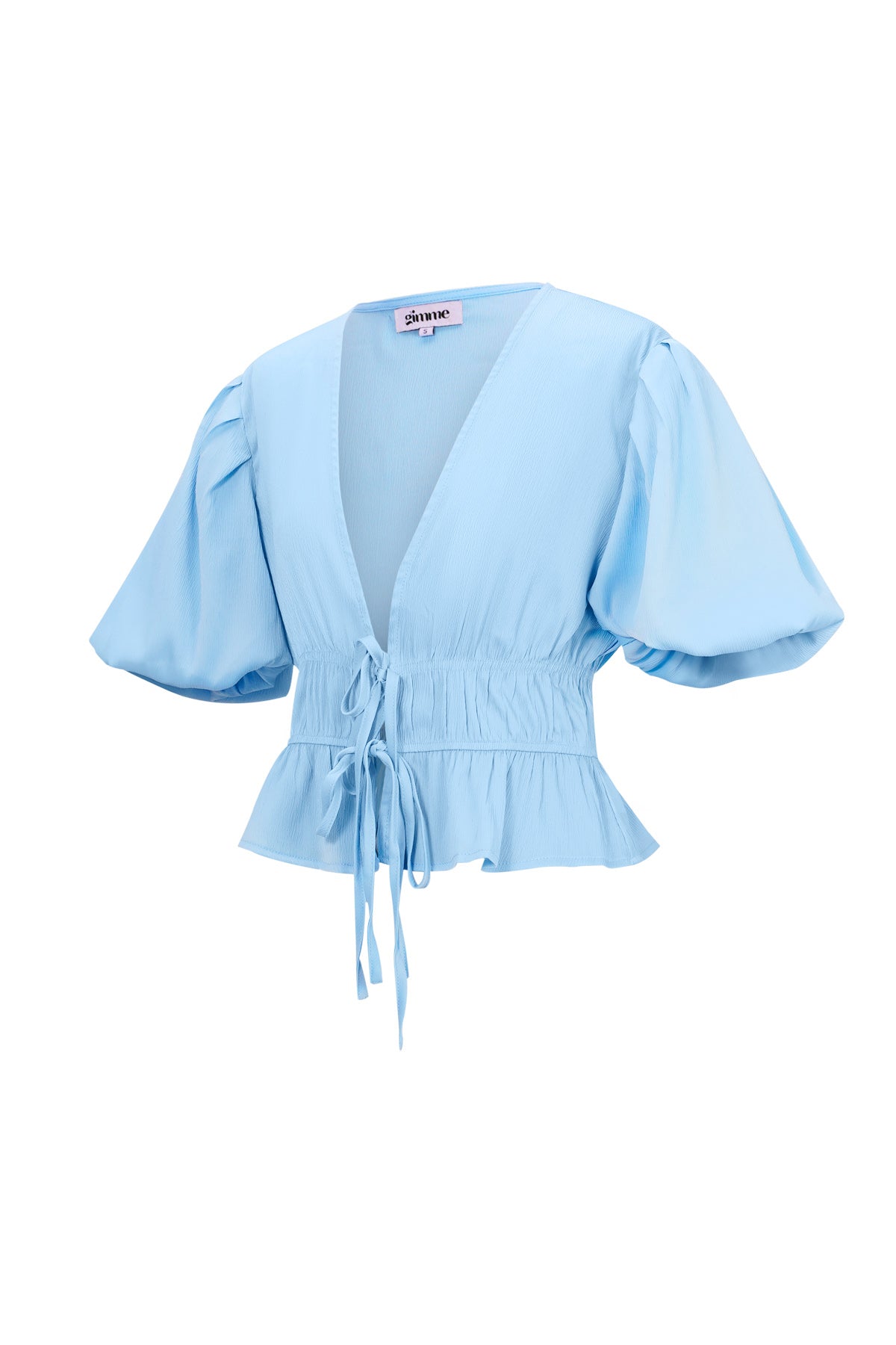 Vrouwen Korte Mouw Top Puff Sleeve Tie Waist