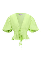Vrouwen Korte Mouw Top Puff Sleeve Tie Waist