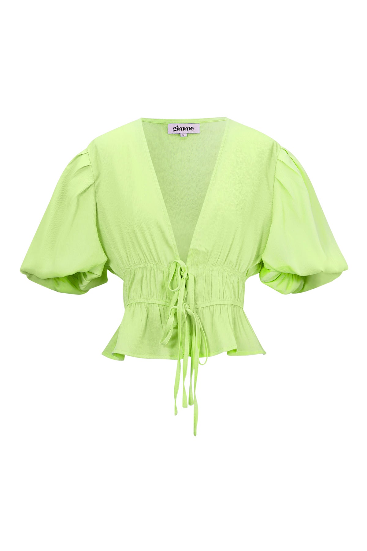 Vrouwen Korte Mouw Top Puff Sleeve Tie Waist