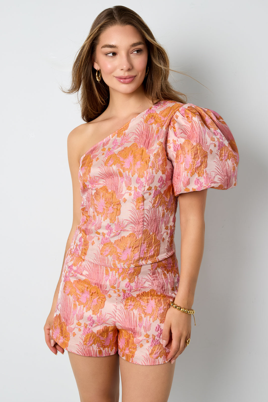 Geweven Vrouwen Eén-Schouder Top Elegant Bloemenprint