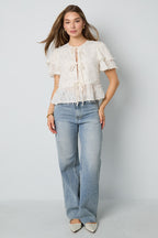 Korte Mouwen Tops Elegante Sluiting Solide Kleur