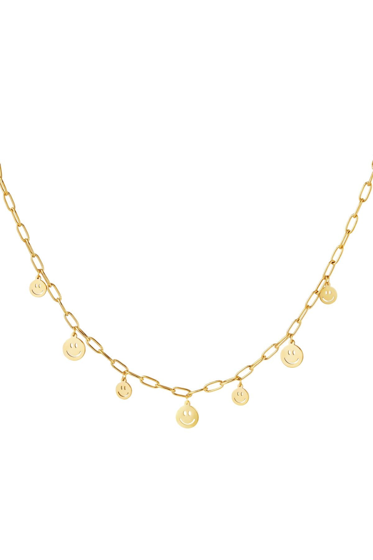 Ketting Meerdere Smileys Goud Kleur Stainless Steel