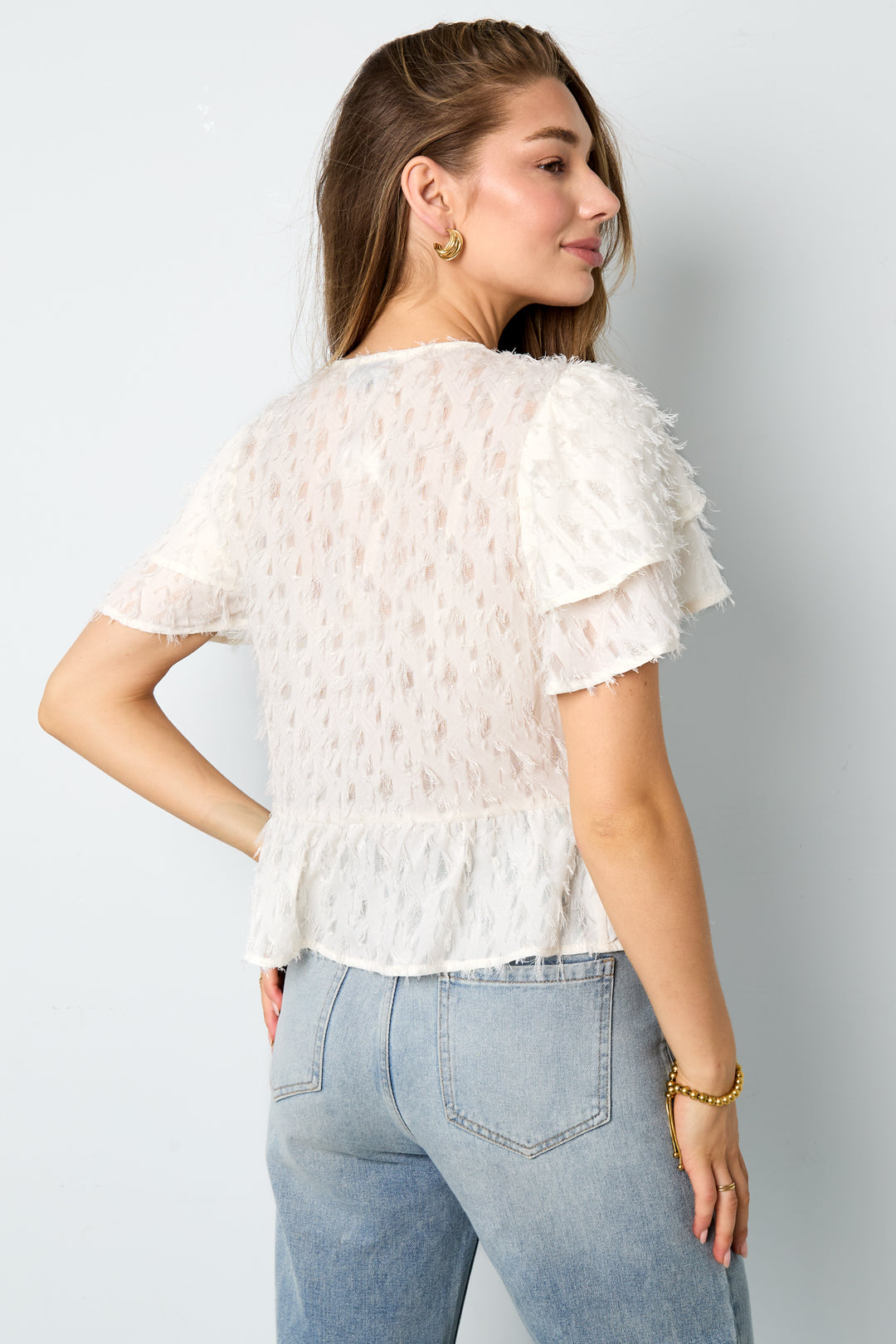 Korte Mouwen Tops Elegante Sluiting Solide Kleur