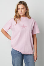 T-shirt Casual Geborduurde Sterrenvis