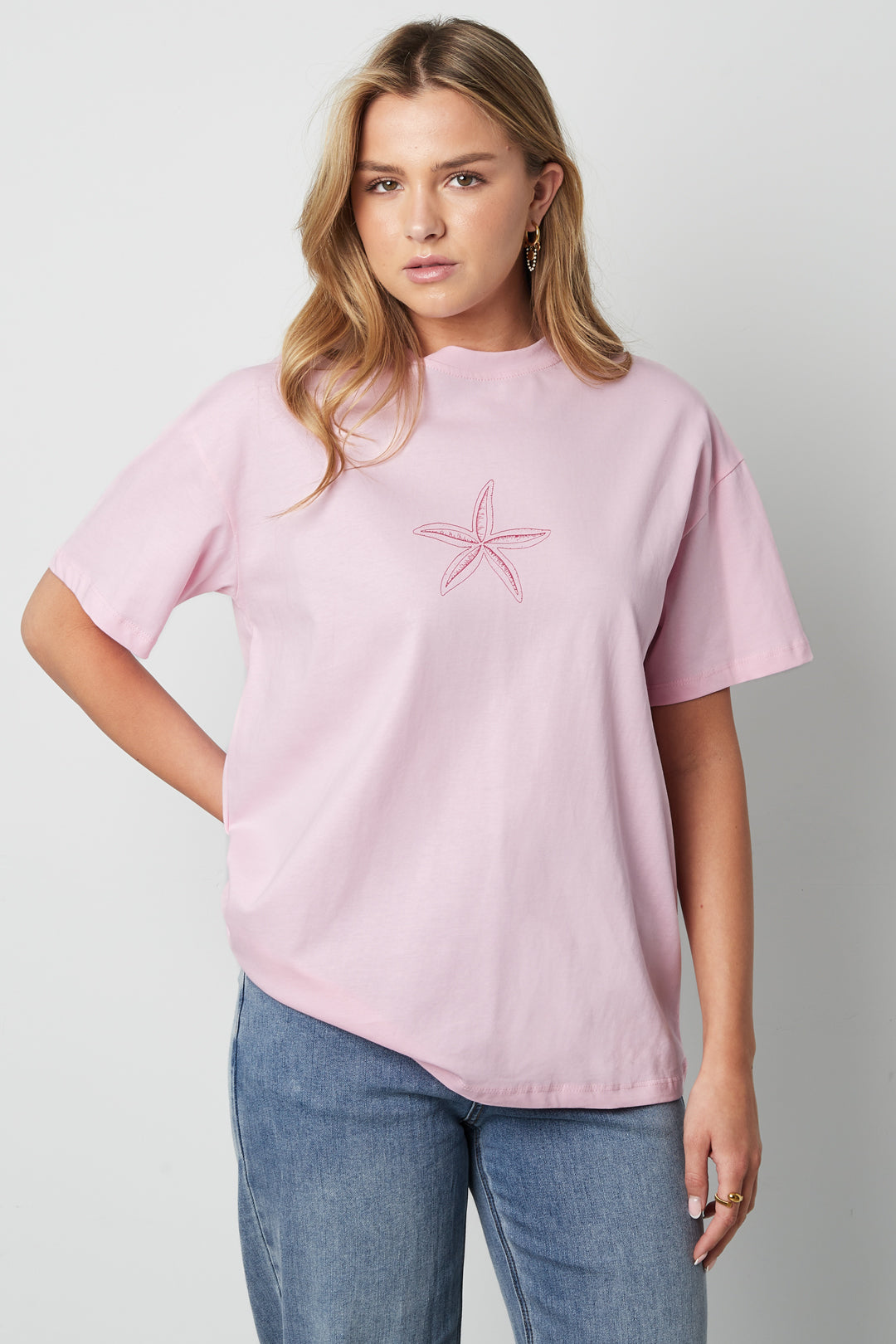 T-shirt Casual Geborduurde Sterrenvis