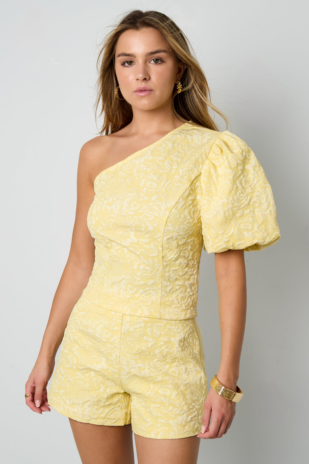 Geweven Een-schouder Top Elegante Bloemenprint