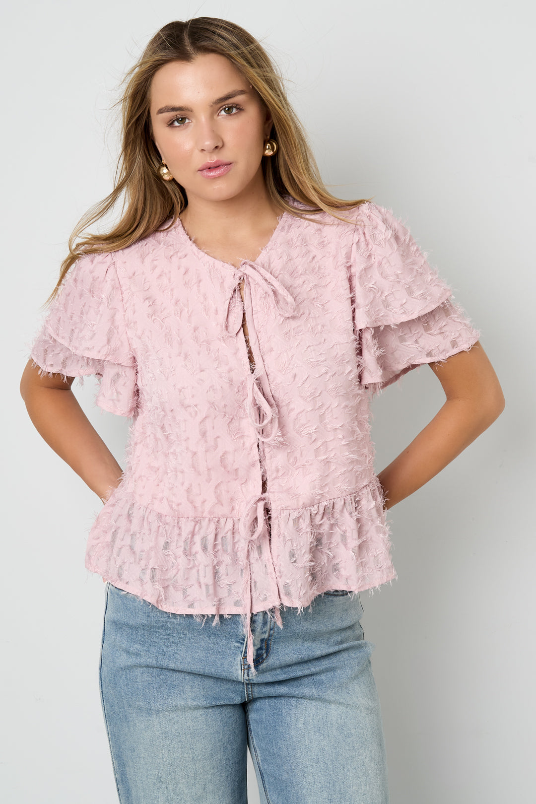 Korte Mouwen Tops Elegante Sluiting Solide Kleur