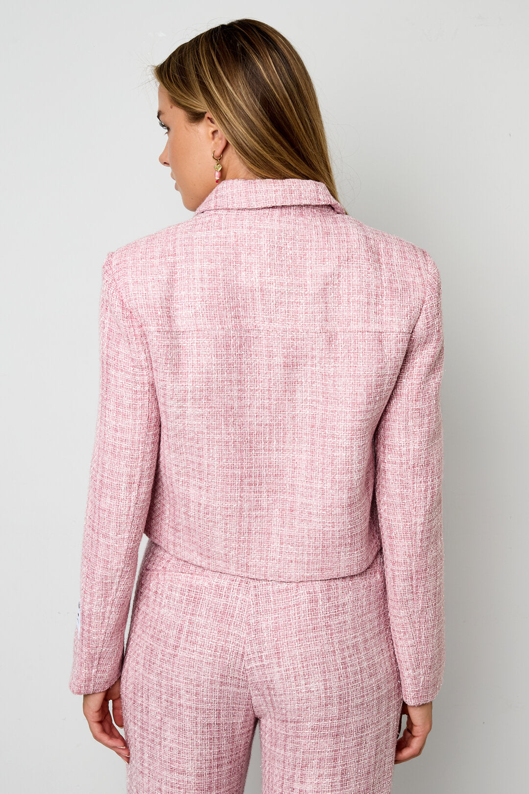 Geweven Polyestervezel Vrouwen Jas Elegant Geruit Statement
