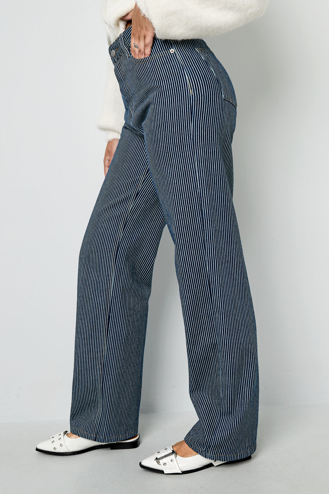 Geweven Katoen Vrouwen Rechte Broek Casual Strepen
