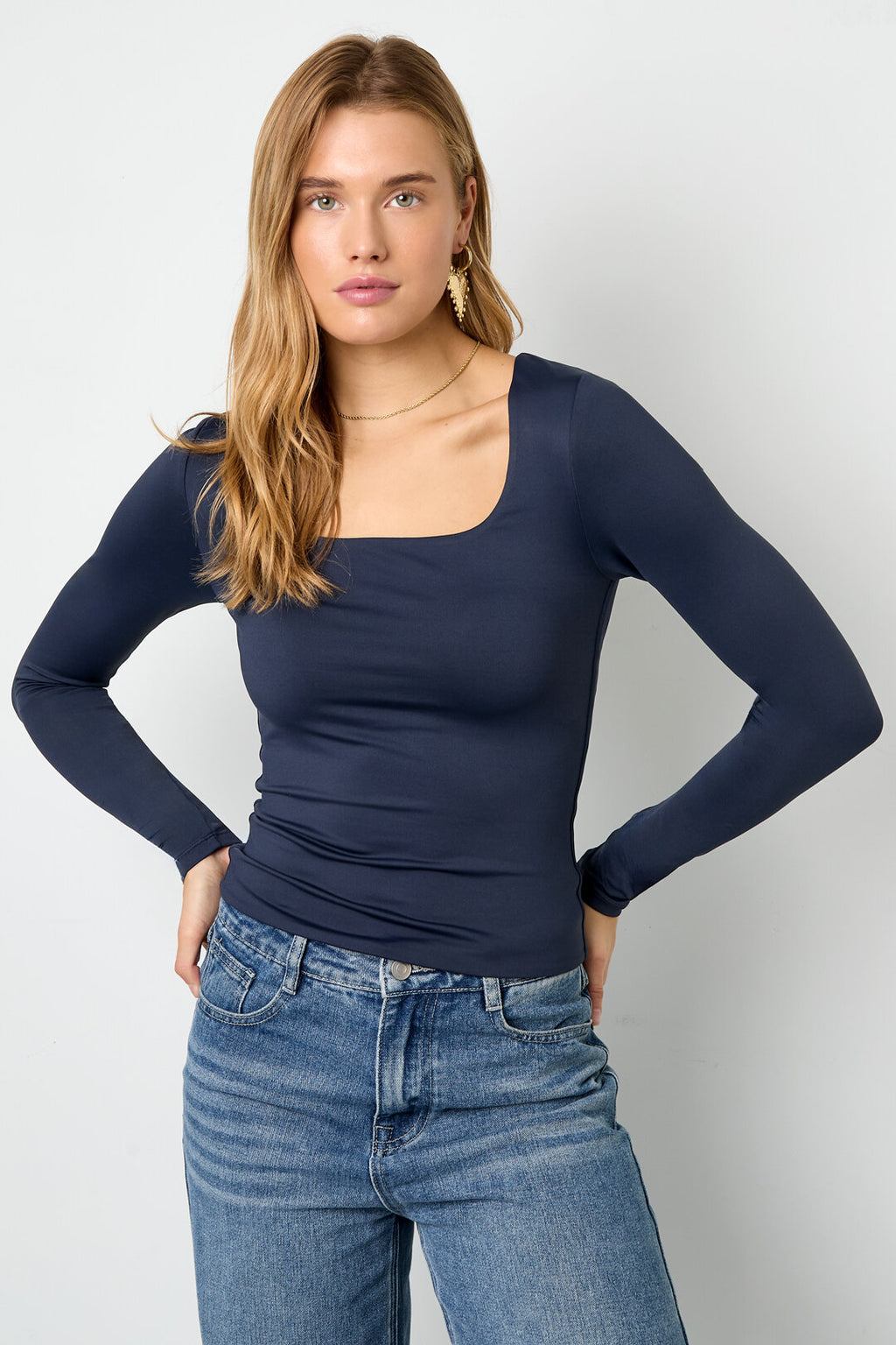 Gebreide Nylon Lange Mouw Top 