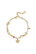Armband Met Hangende Klaver, Parel En Kralen