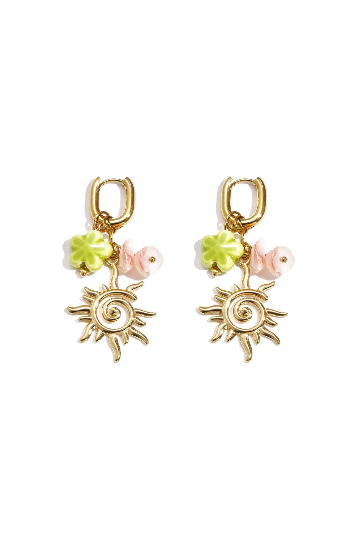 Ovale Oorbellen Met Zon En Kralen Charms