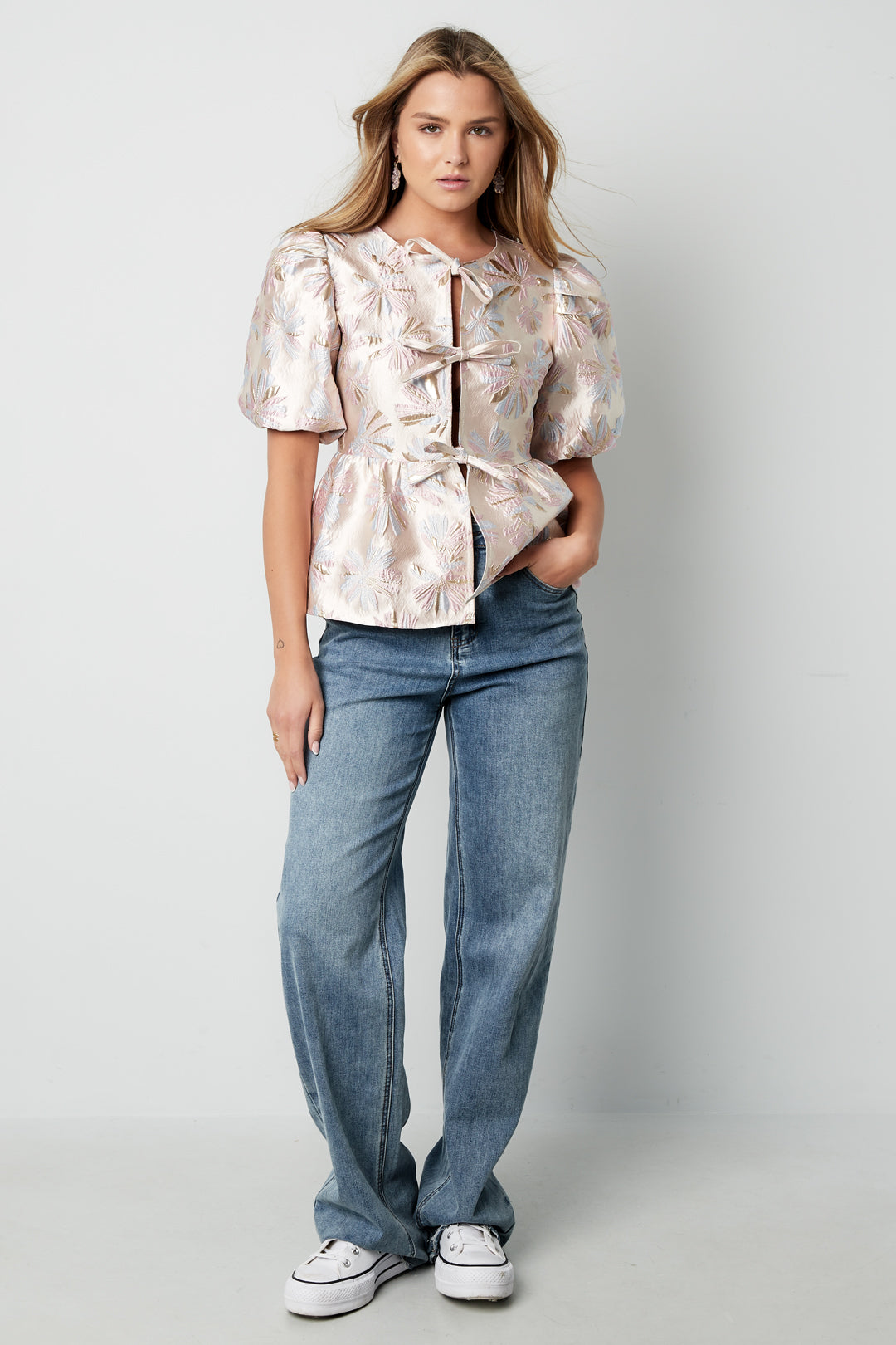Korte Mouw Top Elegante Bloemenprint