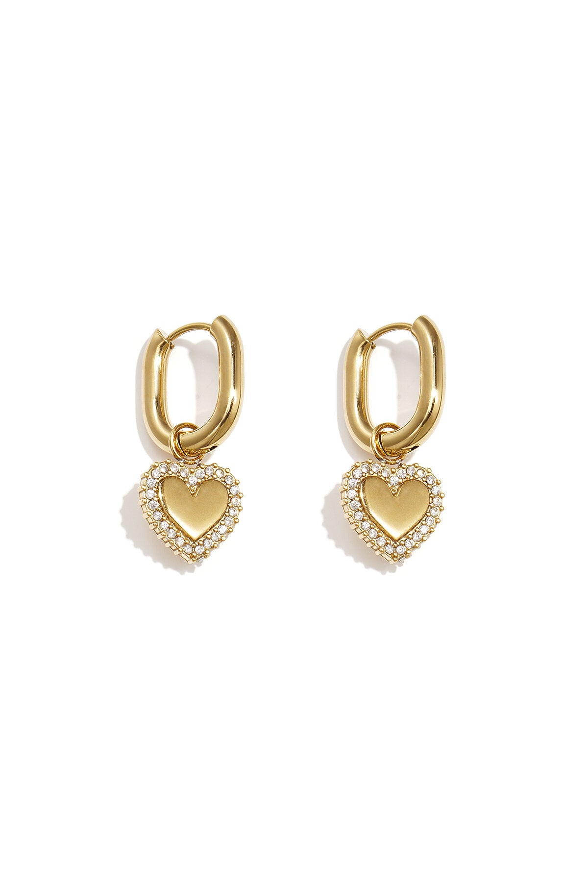 Squoval Oorbellen Met Harten Charms Met Belegde Randen