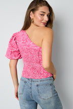Geweven Een-schouder Top Elegante Bloemenprint