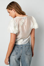 Korte Mouw Top Bohemian Floral Print Bow