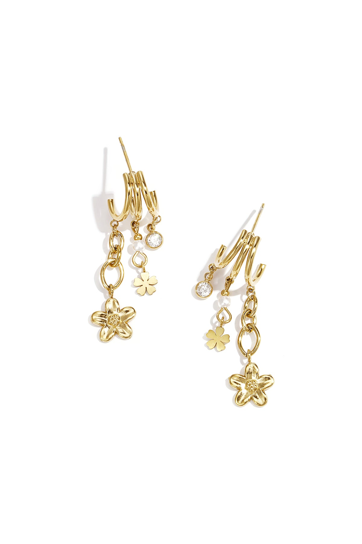 Drievoudige Oorbellen Met Bloemen Hangers
