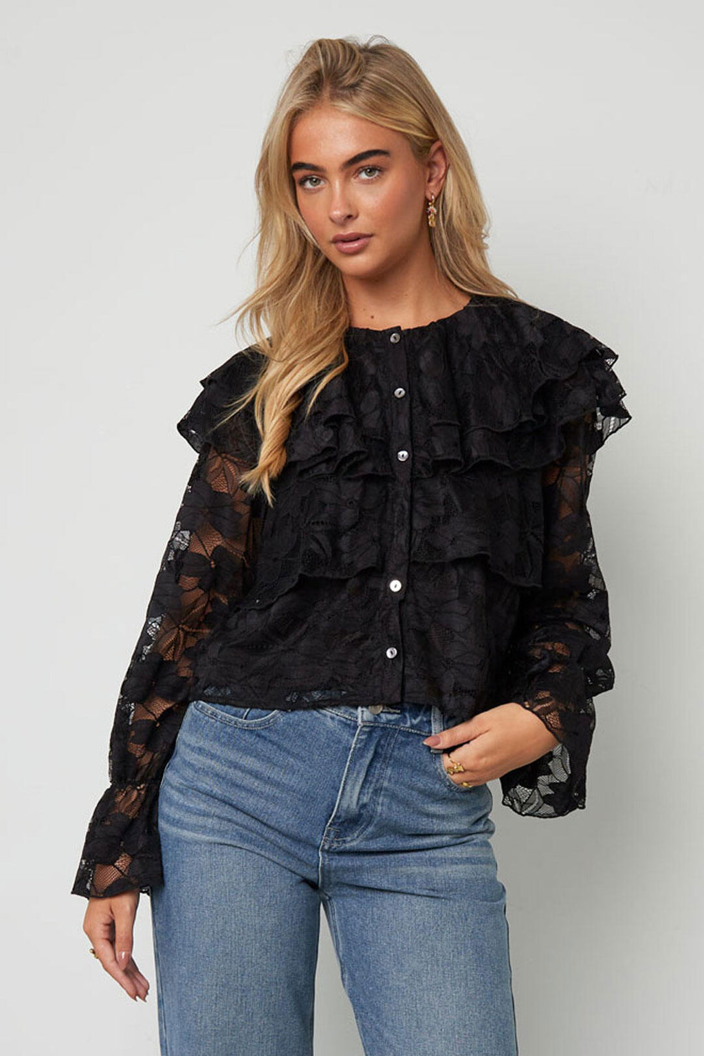 Elegante Bloemen Blouse met Kanten Paneel