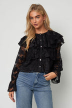 Elegante Bloemen Blouse met Kanten Paneel
