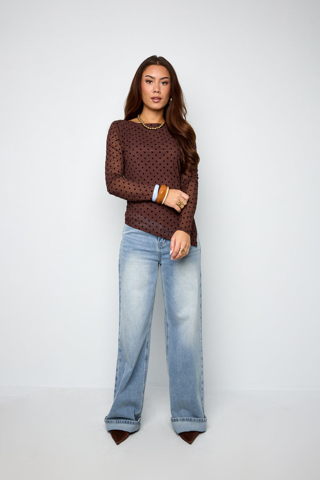 Lange Mouw Blouse met Stippen