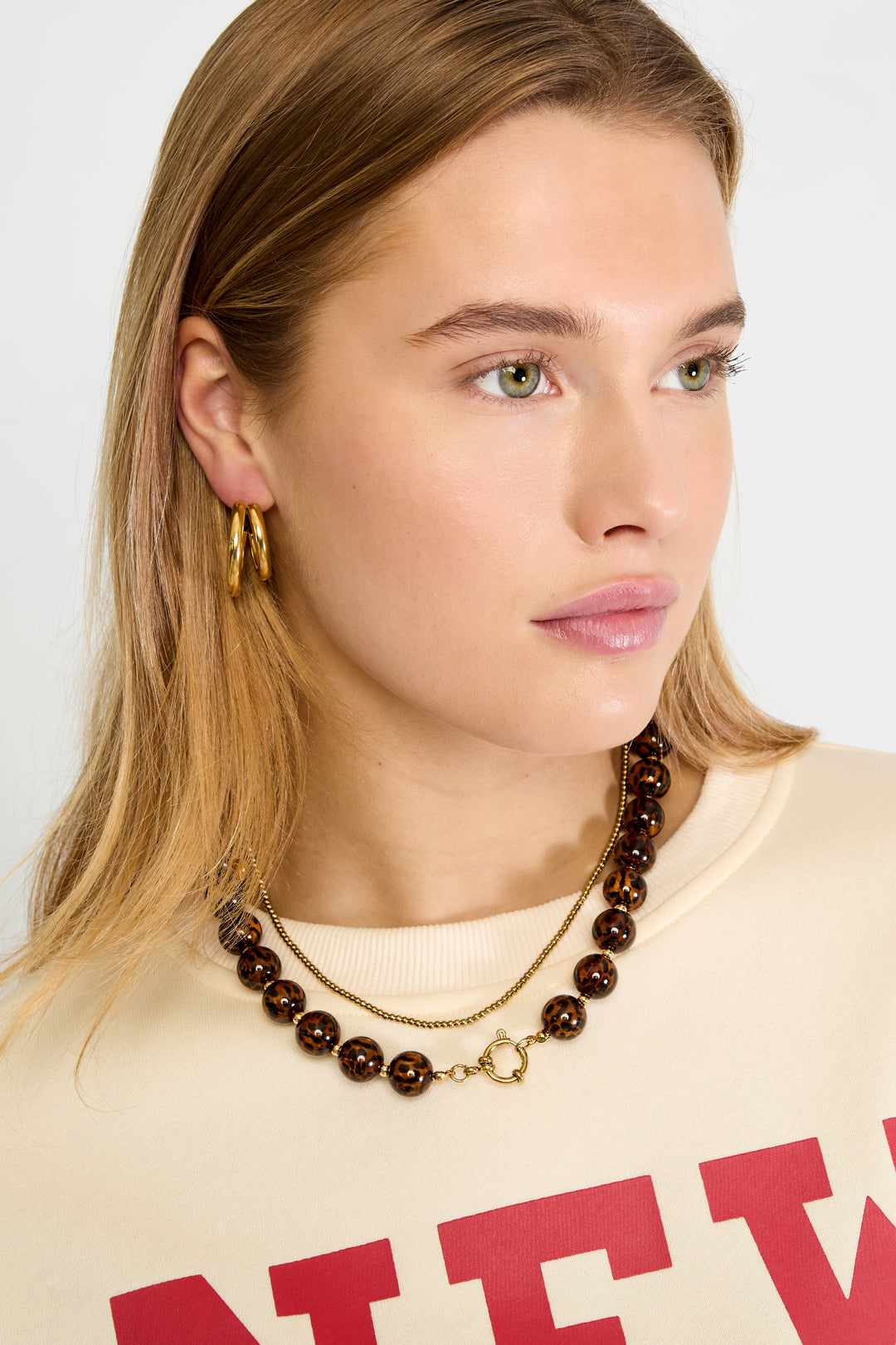 Retro Ketting Met Luipaardprint En Kralen