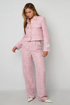 Geweven Vrouwen Rechte Broeken Elegante Ruitjes 