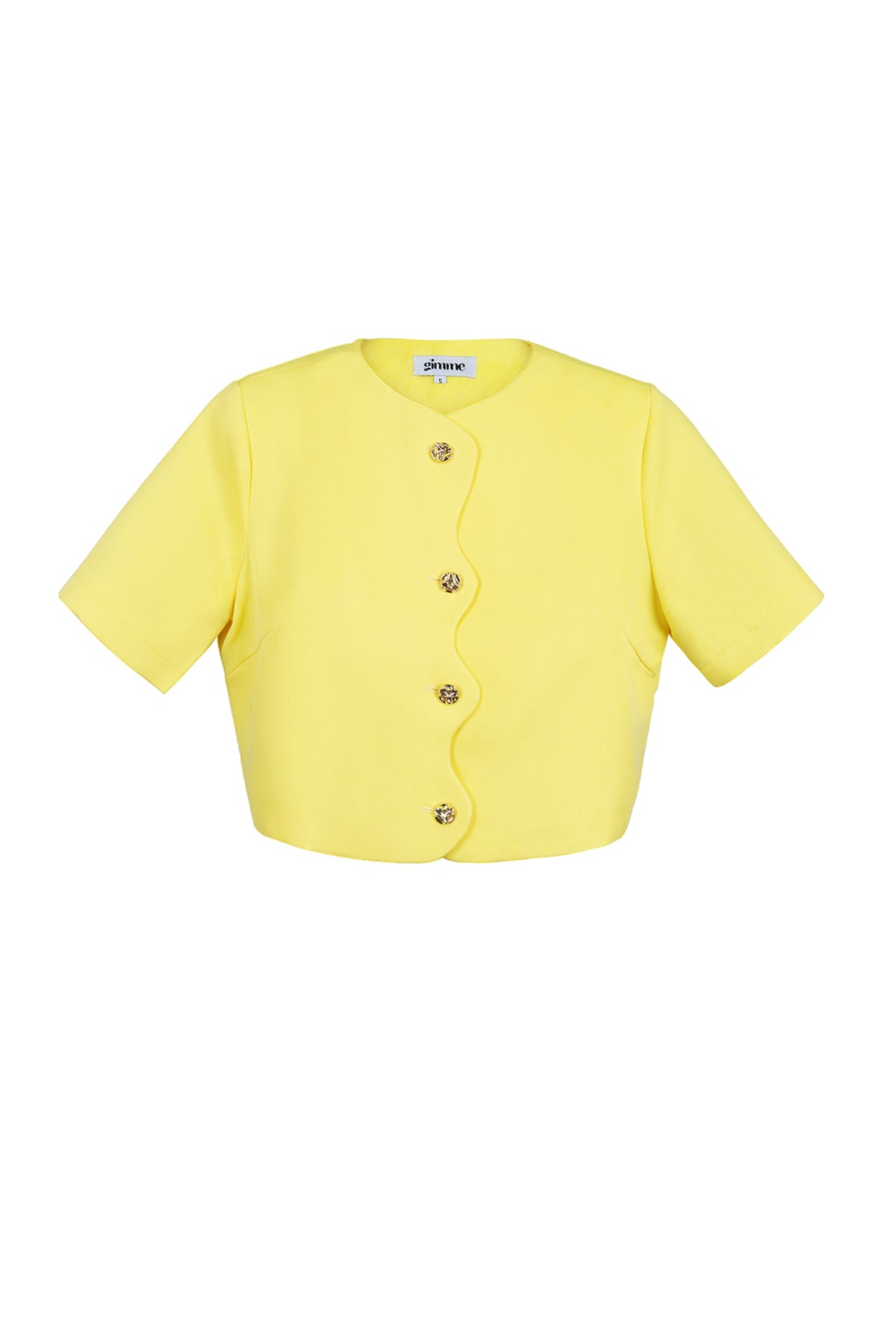 Korte Mouw Top Geknipte Stijl Gespeld Voorkant