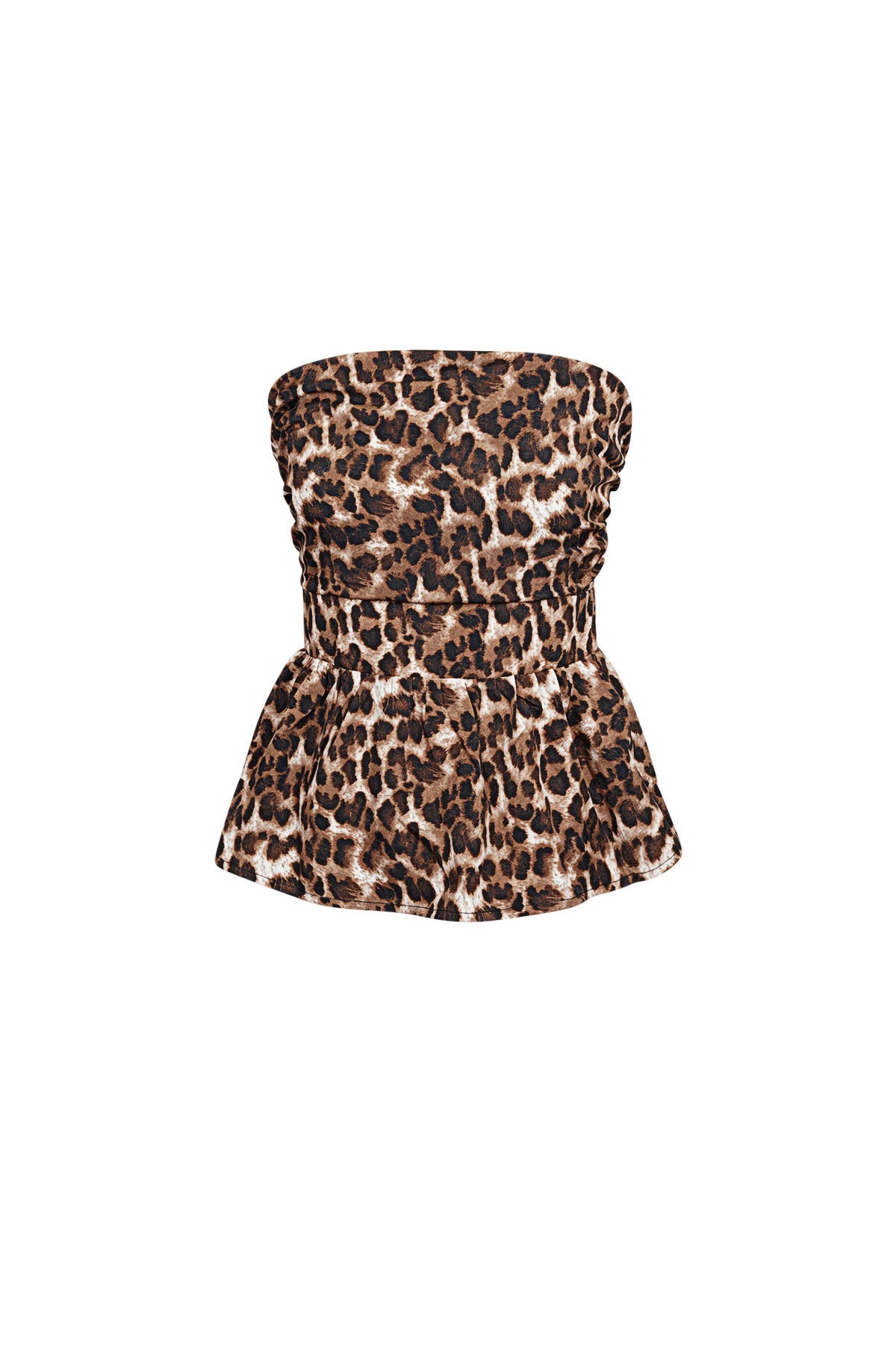 Strapless Top Luipaardprint Peplum Ontwerp