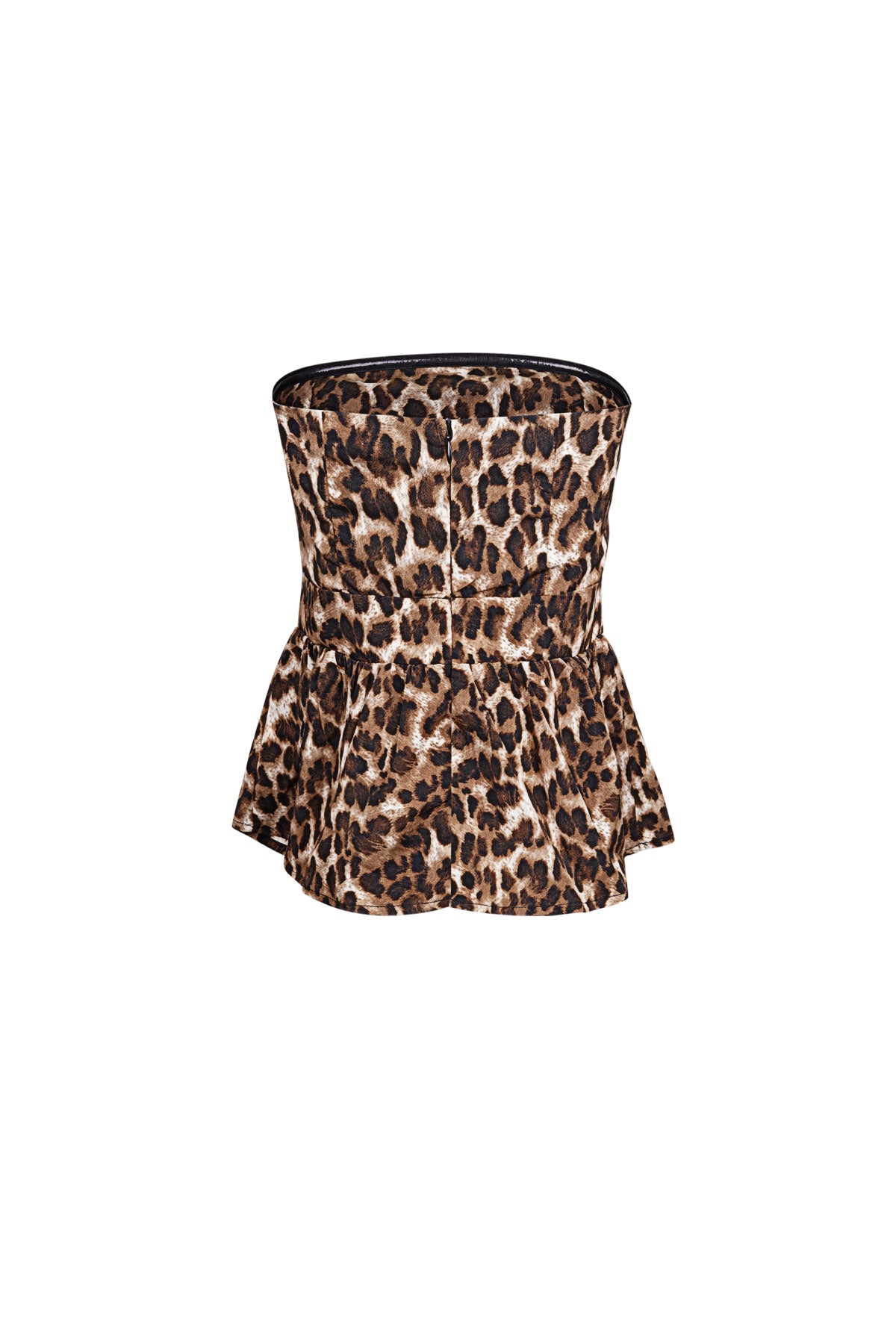 Strapless Top Luipaardprint Peplum Ontwerp