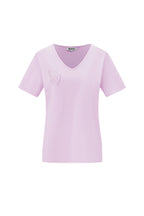 Cotton Vrouwen V-Hals T-Shirt Geborduurd Hart Ontwerp
