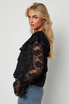 Elegante Bloemen Blouse met Kanten Paneel