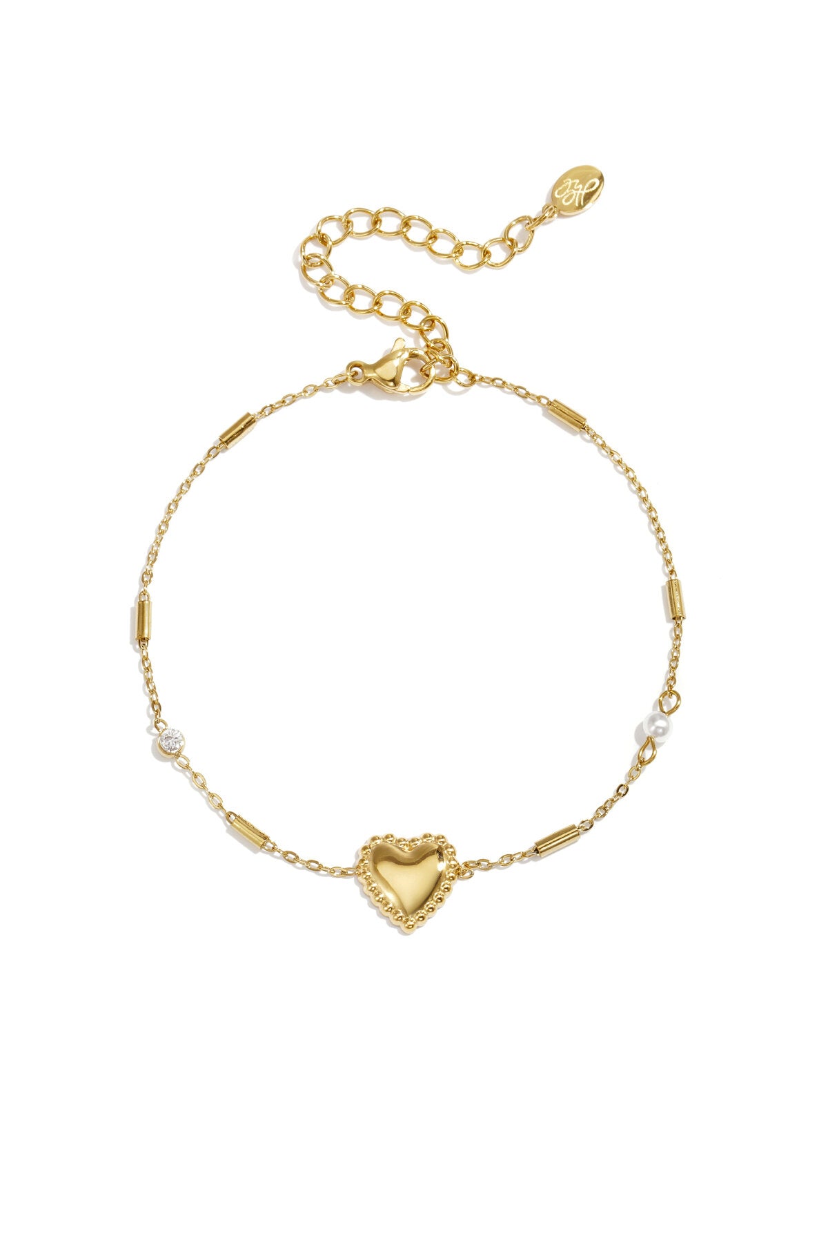 Armbandje Met Parel, Steentje En Statement Hart