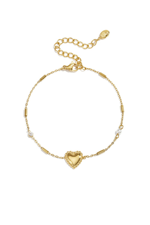 Armbandje Met Parel, Steentje En Statement Hart