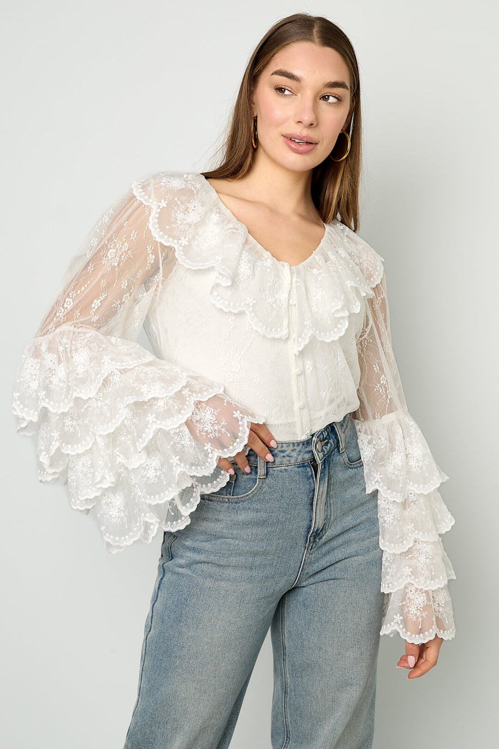 Elegante Witte Bloemen Blouse